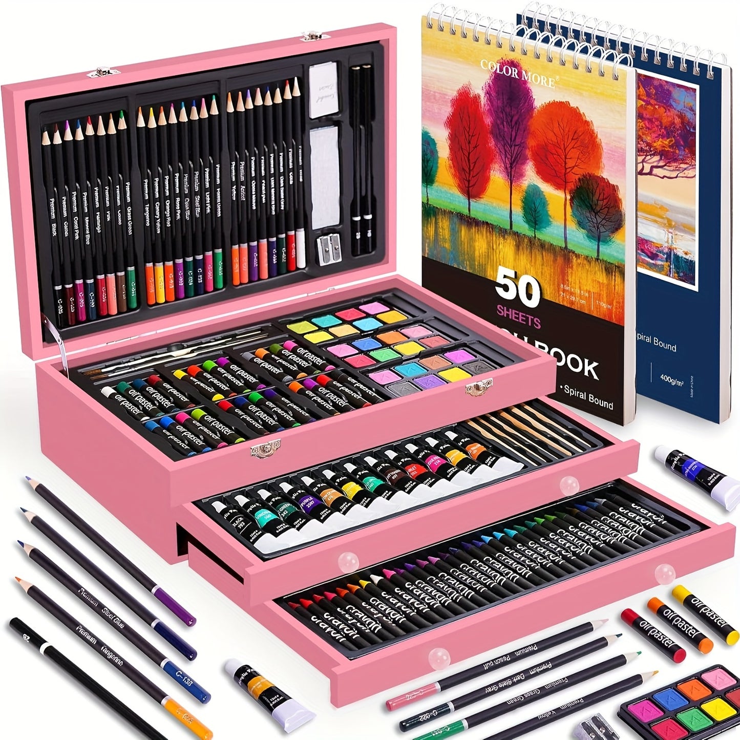 [Gift, Easter, St.Patrick's Day] 175pcs Deluxe Art Set With 2 Drawing Pads, Crayons, Acrylic Paints, Colored Pencils Set In Wooden Case, Professional Art Kit, Paint Supplies, Gift, Easter, St.Patrick's Day, Art & Drawing Toys