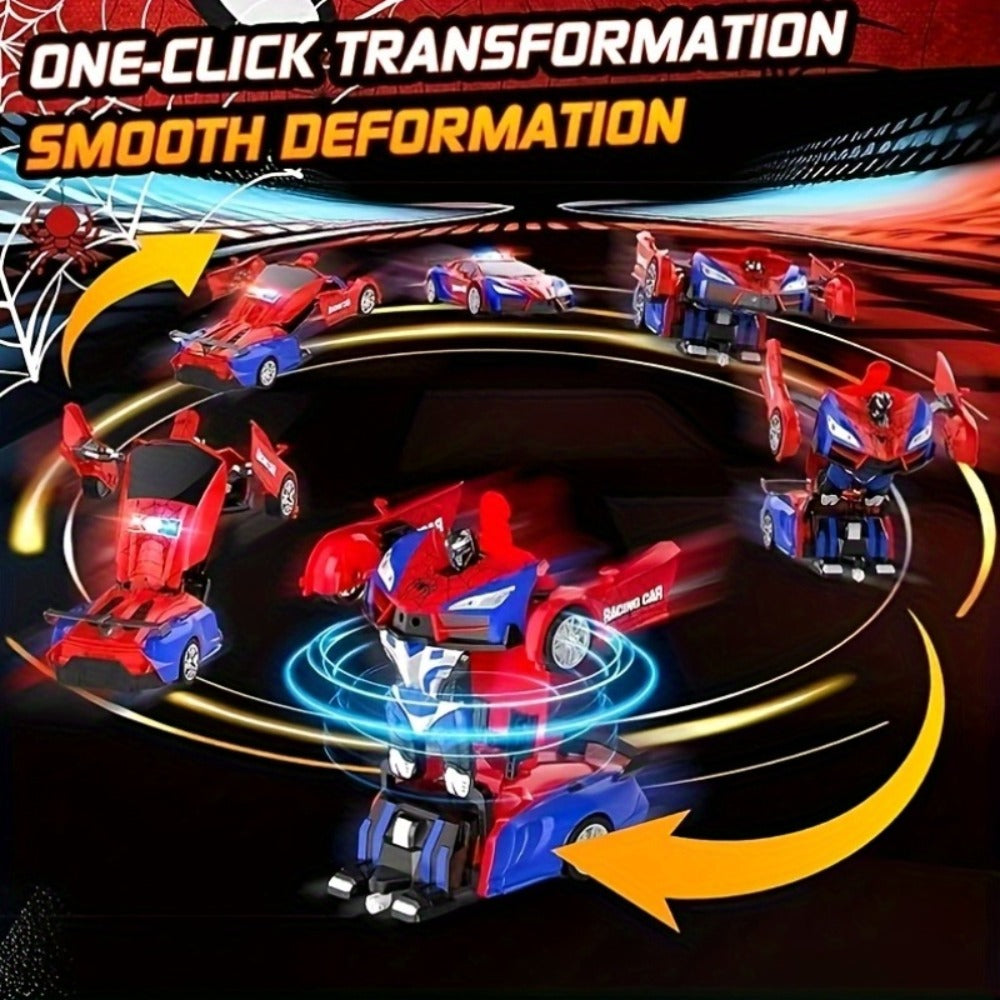 Spider Transformer RC Car for Kids – 1:18 Scale One-Button Transform Robot Toy Car with LED Headlights, 2.4GHz 360° Rotation Drift, Police Car Racing, Birthday Christmas Gift for Boys & Girls Ages 3+