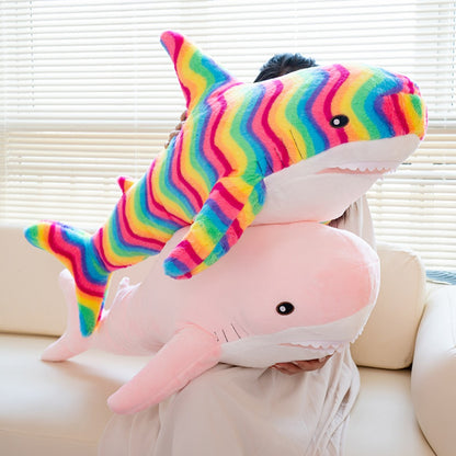 Shark Stuffed Animal Plush Pillow 24 Inch – Jumbo Soft Cute Shark Plush Toy for Kids Boys Girls Adults, Ocean Sea Animal Cuddle Pillow, Birthday Christmas Holiday Gift, Blue Grey Rainbow Colors