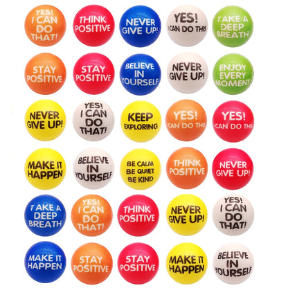 Inspirational Sponge Stress Balls 30 Pack 6.3cm – Motivational Slogan Hand Fitness Relaxation Balls for Classroom Rewards, Office Team Building, Party Events & Christmas Gifts
