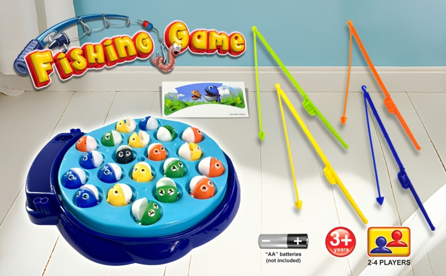 Kids Fishing Game with Rotating Board – 21 Fish & 4 Fishing Rods, Fast-Action Electronic Fishing Toy for Toddlers Ages 3+, Fun 2-4 Player Family Game, Great Birthday Gift