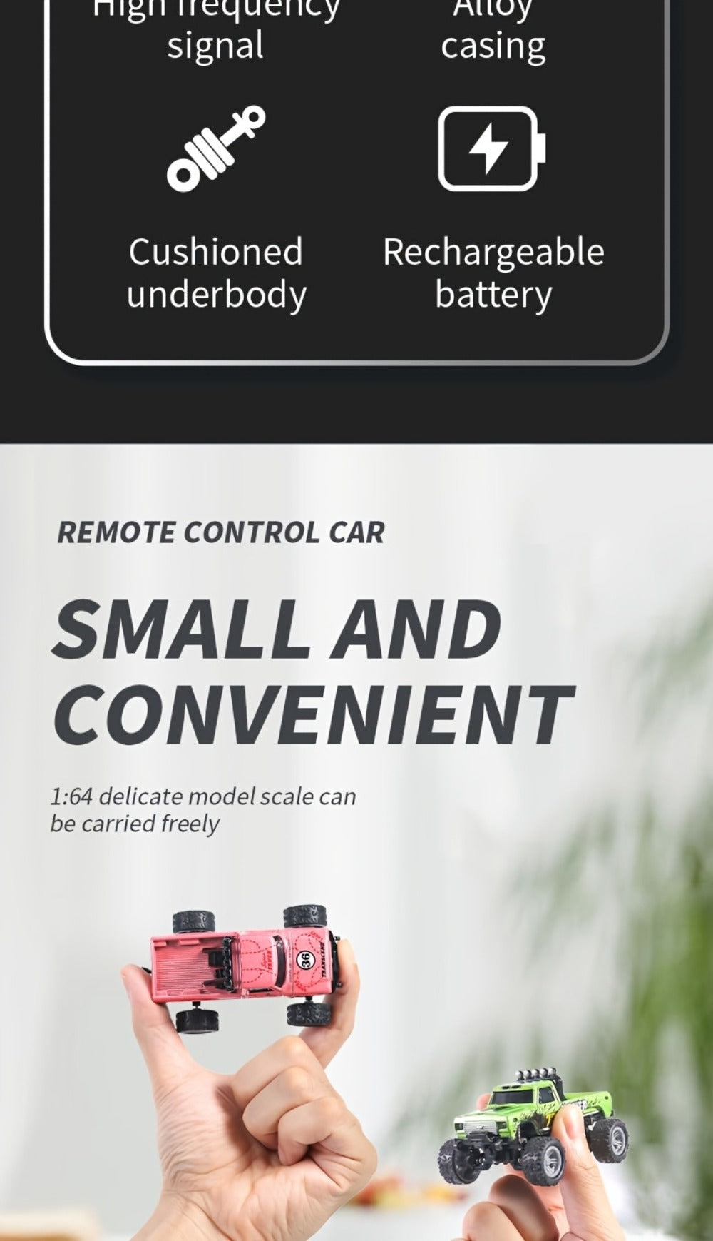 Mini RC Car 1:64 Scale Alloy Remote Control Off-Road Truck with Shock Absorbers – Boys Gift Birthday Christmas Halloween (Dark Gray/Teal/Blue/Mixed)