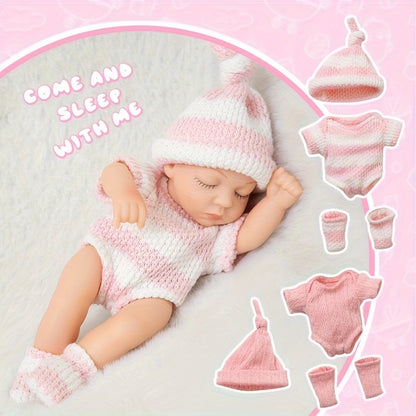 Twin Baby Doll Set 2 Pcs 7 Inch Simulated Reborn Newborn Dolls – Adorable Lifelike Mini Twin Dolls Included, Cute Holiday Birthday Gift for Kids Girls Ages 3+