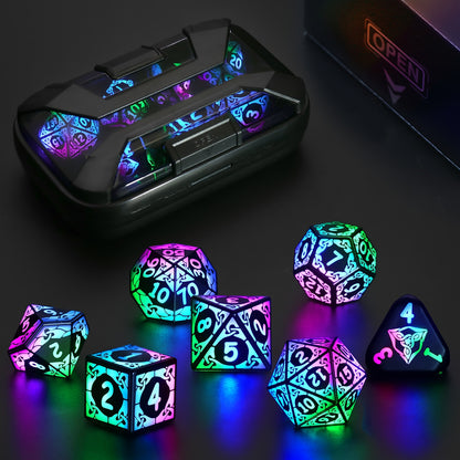 LED Dice with Charging Box, 7pcs Colorful Light Up Dice Polyhedral Dice Set, Ideal Halloween, Christmas, Birthday Gifts (Colorful)