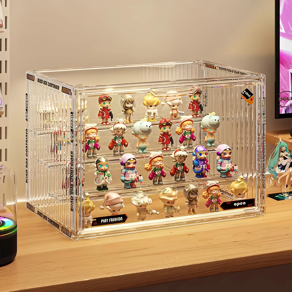 4-Tier Acrylic Figure Display Case with Magnetic Design – Clear Collector Showcase Box for Action Figures Dolls Funko Pop Anime Desktop Organizer