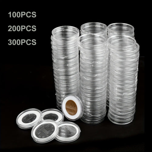 Clear Coin Capsules 300PCS with Adjustable EVA Foam Gaskets – Plastic Round Coin Holders for Collectors, Dollar Coin Protectors, Storage Box Included