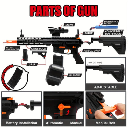 Outdoor Interactive Shooting Toy Gun, Portable Electric Gun Toy, Rechargeable Combat Toy, High-performance Cool Toy Gun, Rechargeable Splash Ball Toy, Suitable For Outdoor Activities, Shooting Games, Party Gifts. Christmas And New Year