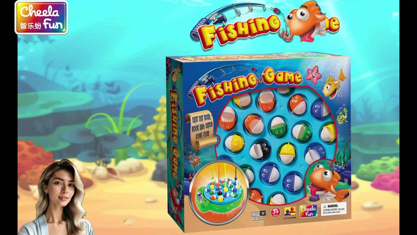 Kids Fishing Game with Rotating Board – 21 Fish & 4 Fishing Rods, Fast-Action Electronic Fishing Toy for Toddlers Ages 3+, Fun 2-4 Player Family Game, Great Birthday Gift