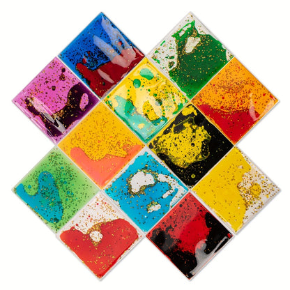 Liquid Motion Tiles 12pcs – Sensory Play Mat Soft Gel Interactive Floor Tiles for Kids, Anxiety Relief & Calming Sensory Toy, 6"x6" Square, Vibrant Colors for Home & Classroom