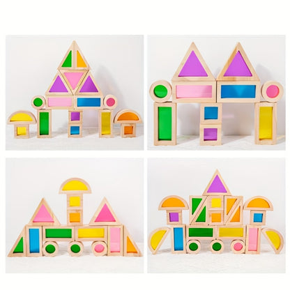 Translucent Acrylic Building Blocks for Kids – Colorful Geometric Construction Toy Set, Sensory Light Table Play, STEM Educational Toy for Toddlers, Birthday Holiday Gift for Boys & Girls Ages 3+