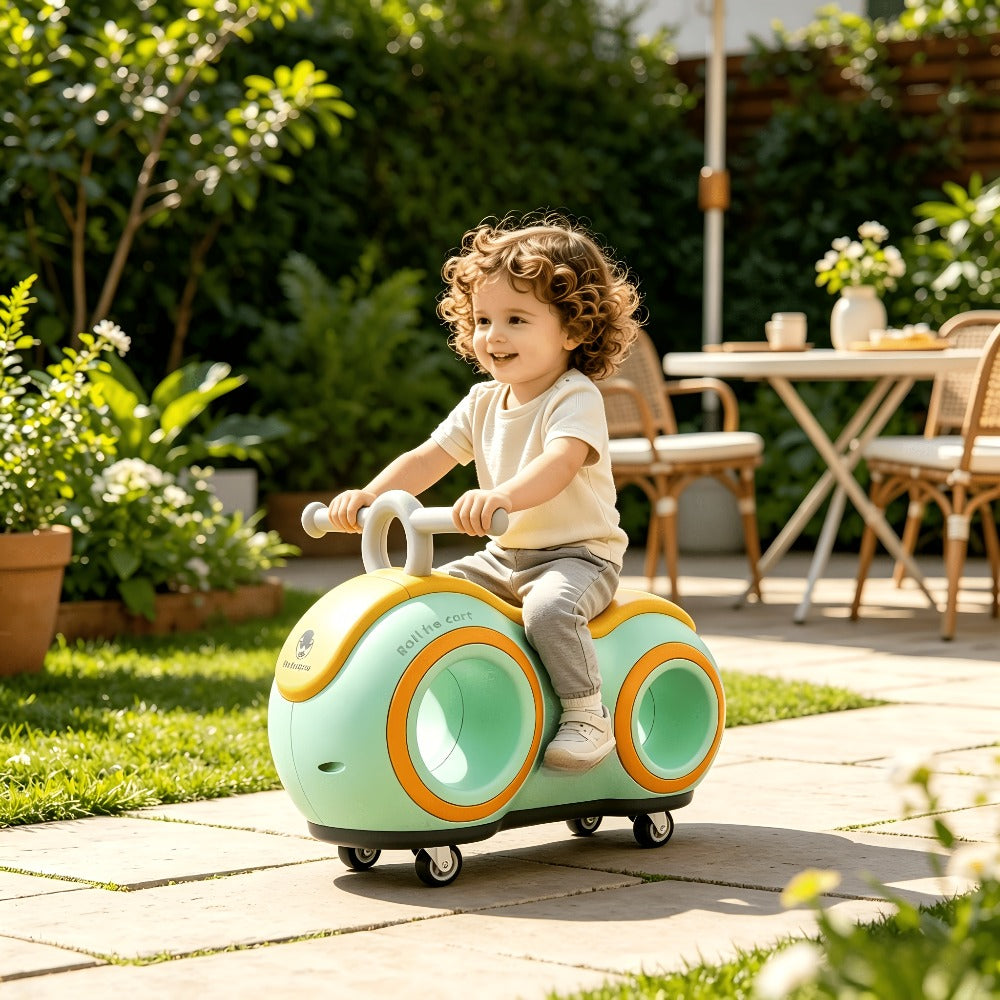 Anti-Tip Baby Walker with Music & Lights – 4-Wheel Toddler Learning Walker, 220 lb Capacity, Widened Stable Base, Indoor Outdoor Ride-On Toy, Birthday Gift for Boys & Girls Ages 1+