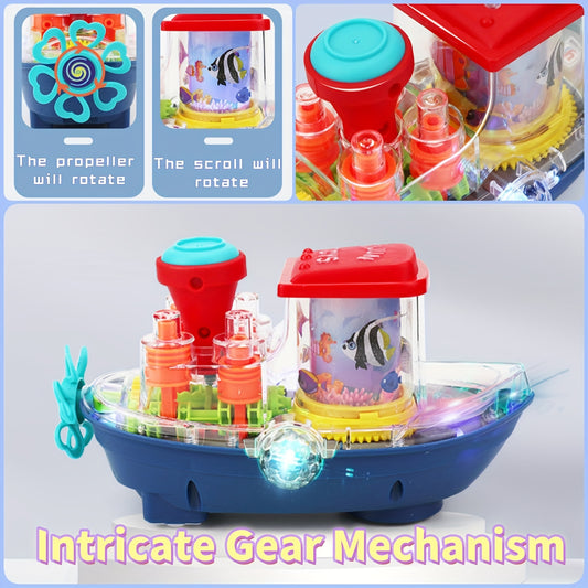 Interactive Sensory Boat Toy for Toddlers 2+ - Underwater Theme with Fish & Coral Reefs, Rotating Scroll Screen, Music & Sensory Stimulation, Durable PC Material, Indoor/Outdoor Educational Play for Boys & Girls, Birthday Gift