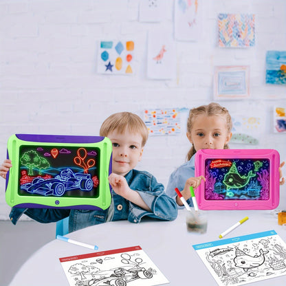 LED Light-Up Drawing Writing Doodle Board, Learning Travel Toy with 9 Double-Sided Cards, 6 Markers, Art Set, Suitable for Birthday Gifts And Christmas Gifts for Girls And Boys Aged 3-8.