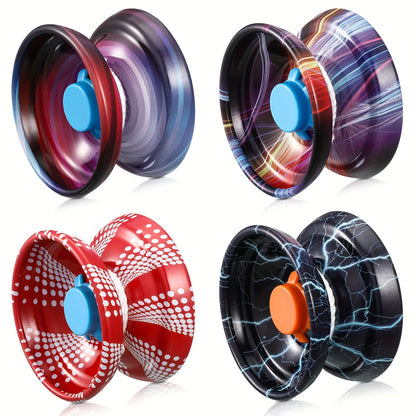 [4pcs Yoyo Ball] 4pcs Yoyo Alloy Responsive Ball, Metal Yoyo String Trick Ball for Beginners, Boys, Adult Players Auto Return Technology Ball (Multi Style)