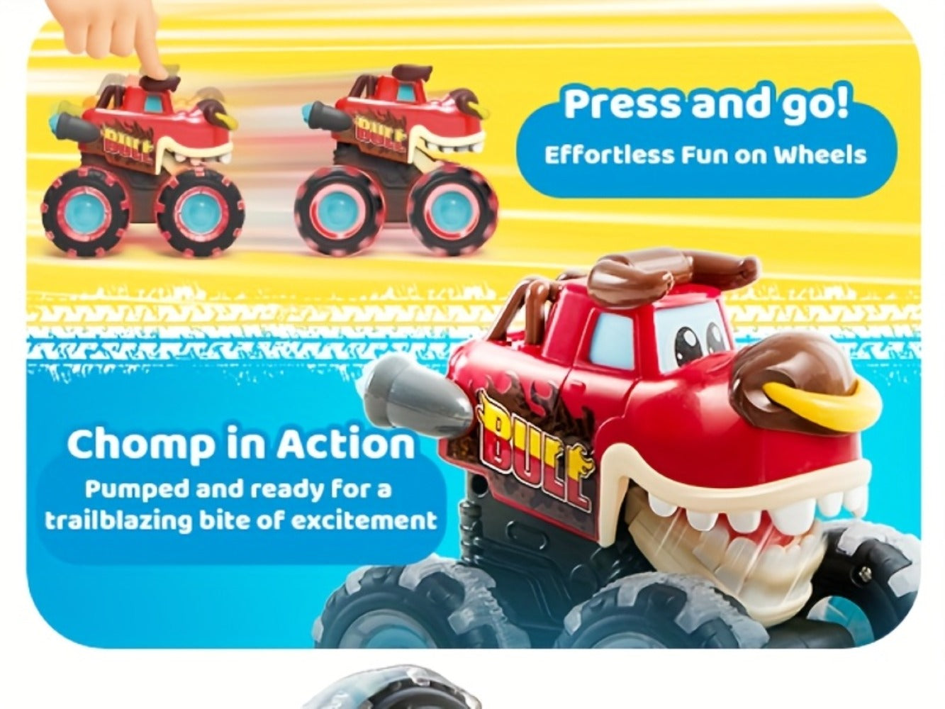 Monster Truck Toys for Toddlers 3-Pack LED Light Up Wheels Press and Go Animal Trucks Shark Bull Dinosaur, Glow in Dark Push Car Toy for Kids Ages 1-5, Birthday Easter Gift for Boys and Girls