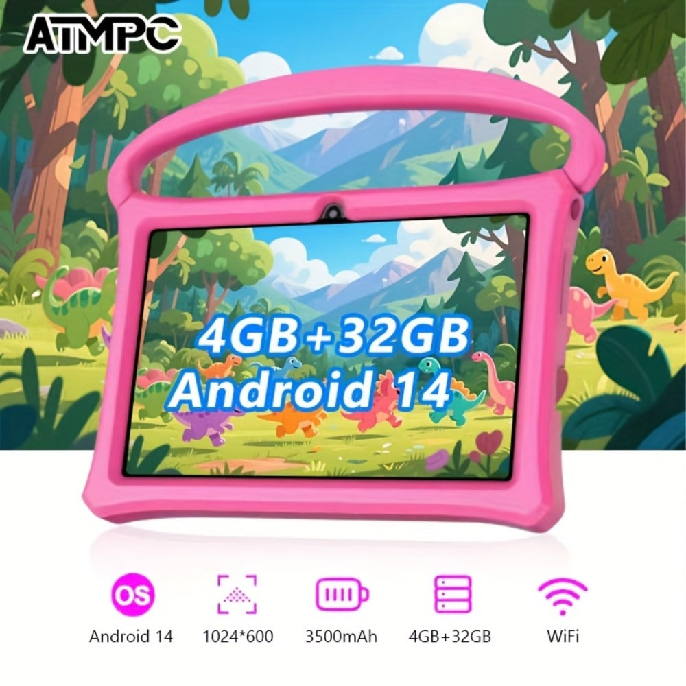 ATMPC, Local Warehouse, 7 Inch Kids Tablet, 4GB RAM 32GB ROM Android 14, Wifi, Learning Tablet, Safety Eye Protection Screen & Parental Control APP, Drop Proof Silicone Case, Learning Device, HD Touchscreen, Cool Cheap Toys, Christmas Gifts