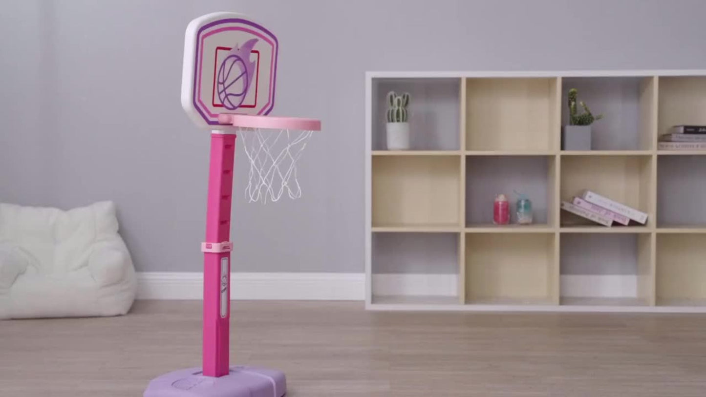 Toddler Basketball Hoop Adjustable Height 2.5-3.5ft Kids Basketball Goal with 4 Balls Air Pump Indoor Outdoor Sports Toy for Boys Girls Ages 1-6 Birthday Christmas Easter Gift Pink Purple