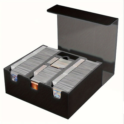 Card Storage Box 1500+ Cards PU Leather – Trading Card Organizer for MTG Pokemon YuGiOh Sports CCG Commander, Large Capacity Collector Box Black Purple Black Gray