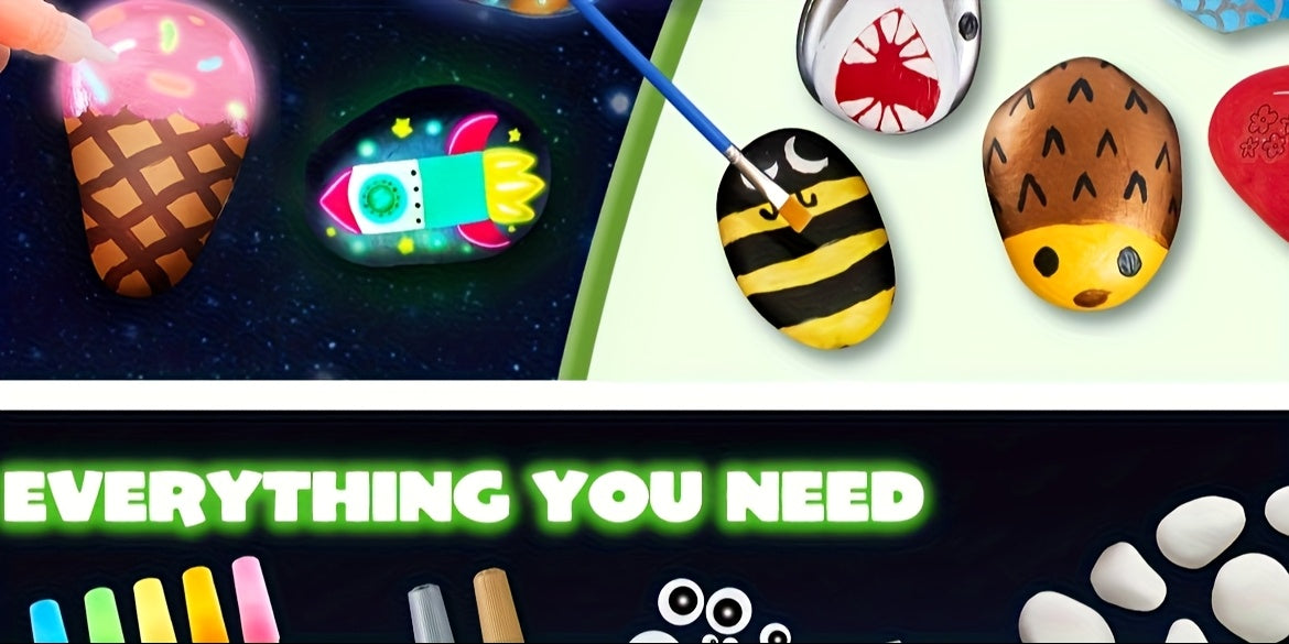Children's Art & Craft Puzzle Creative Handicraft DAY Graffiti Painting Set Toy, Glow-in-the-Dark Stone Painting Set, Outdoor Activity Gift for Boys And Girls Birthday Parties