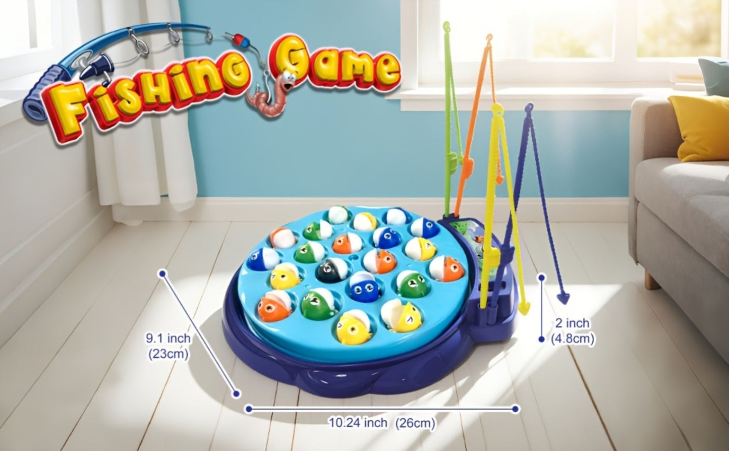 Kids Fishing Game with Rotating Board – 21 Fish & 4 Fishing Rods, Fast-Action Electronic Fishing Toy for Toddlers Ages 3+, Fun 2-4 Player Family Game, Great Birthday Gift