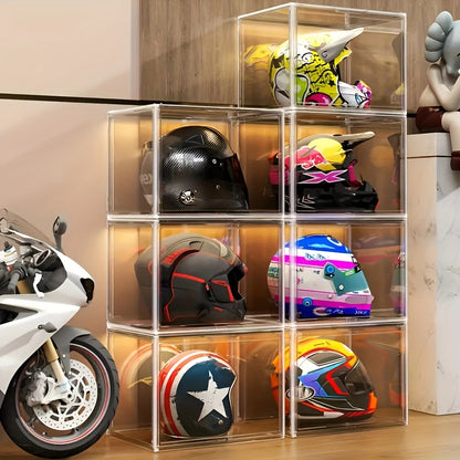 1/2pcs XL Clear Stackable Acrylic Storage Bins with Magnetic Lid, Dustproof Large Showcase for Helmet, Figures Collectibles, Shoe, Book, Bag Organizer Cosmetic Display Cases