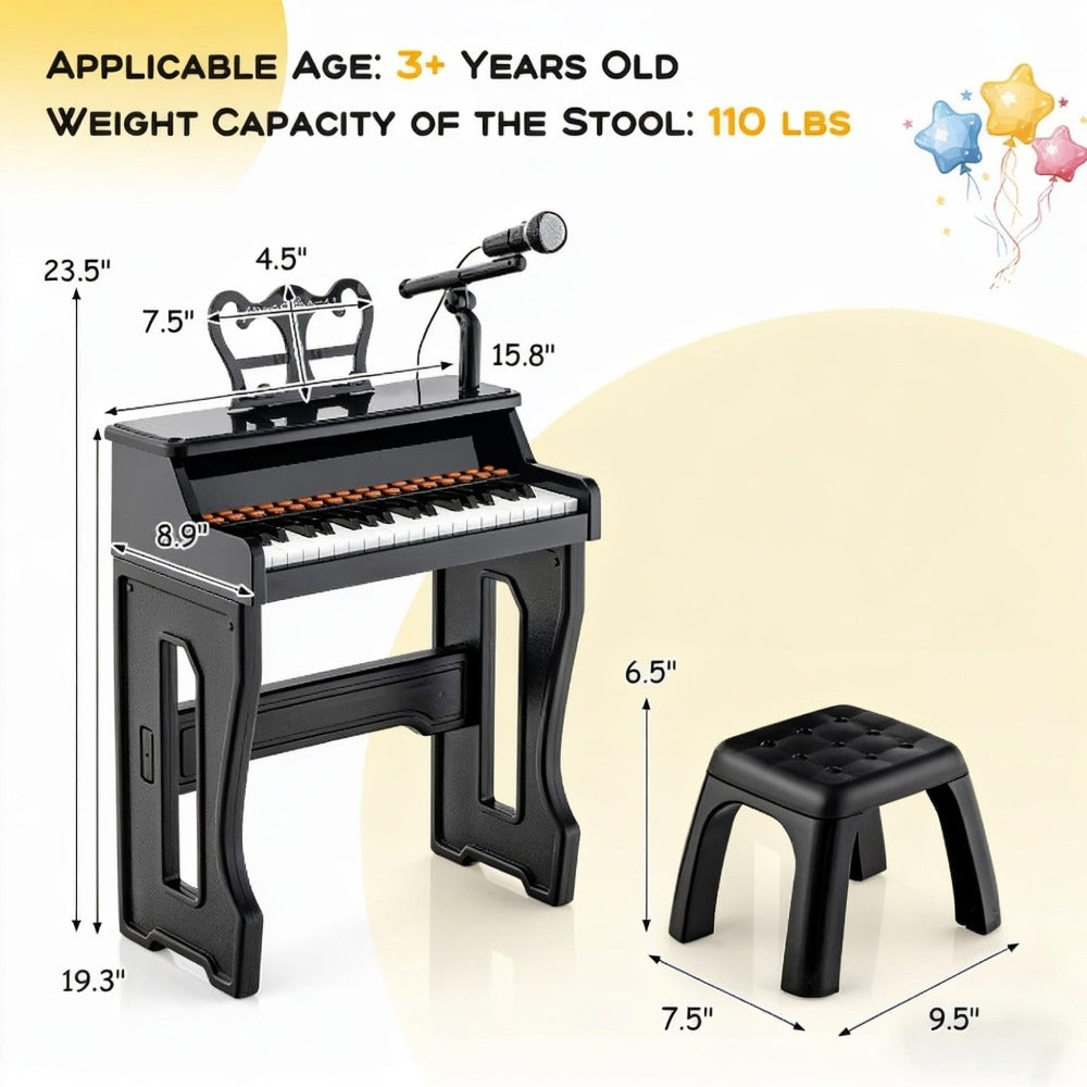 COSTWAY 37 Keys Music Piano with Microphone, Kids Piano Keyboard w/ Detachable Music Stand, Sturdy Stool, Multi-Functional Piano Instrument, Piano Learning Toy for Toddlers Age 3+