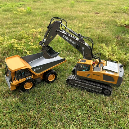 2pcs/3pcs/4pcs Set Remote Control Engineering Vehicle Set, 2.4G High-tech 11-channel Remote Control Excavator Dump Truck Bulldozer Alloy Plastic Engineering Vehicle Remote Control Construction Toy Car Set