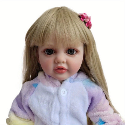 Blonde Hair Reborn Toddler Doll 22 Inch 55CM Full Soft Vinyl Bath Safe – Acrylic Eyes, Sit & Lay Poseable Princess Girl, Lifelike Newborn Gift Set with Outfit Pacifier Bottle for Kids Ages 3+ & Collectors
