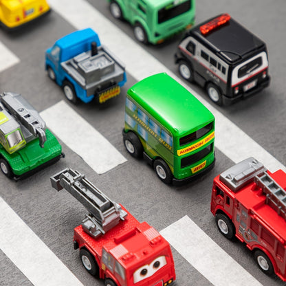 Pull Back Cars Toy Set 18pcs for Kids, Mini City Vehicles with Fire Truck Police Car School Bus, Friction Powered Toy Cars for Boys Girls Ages 3+ Party Favors Gift