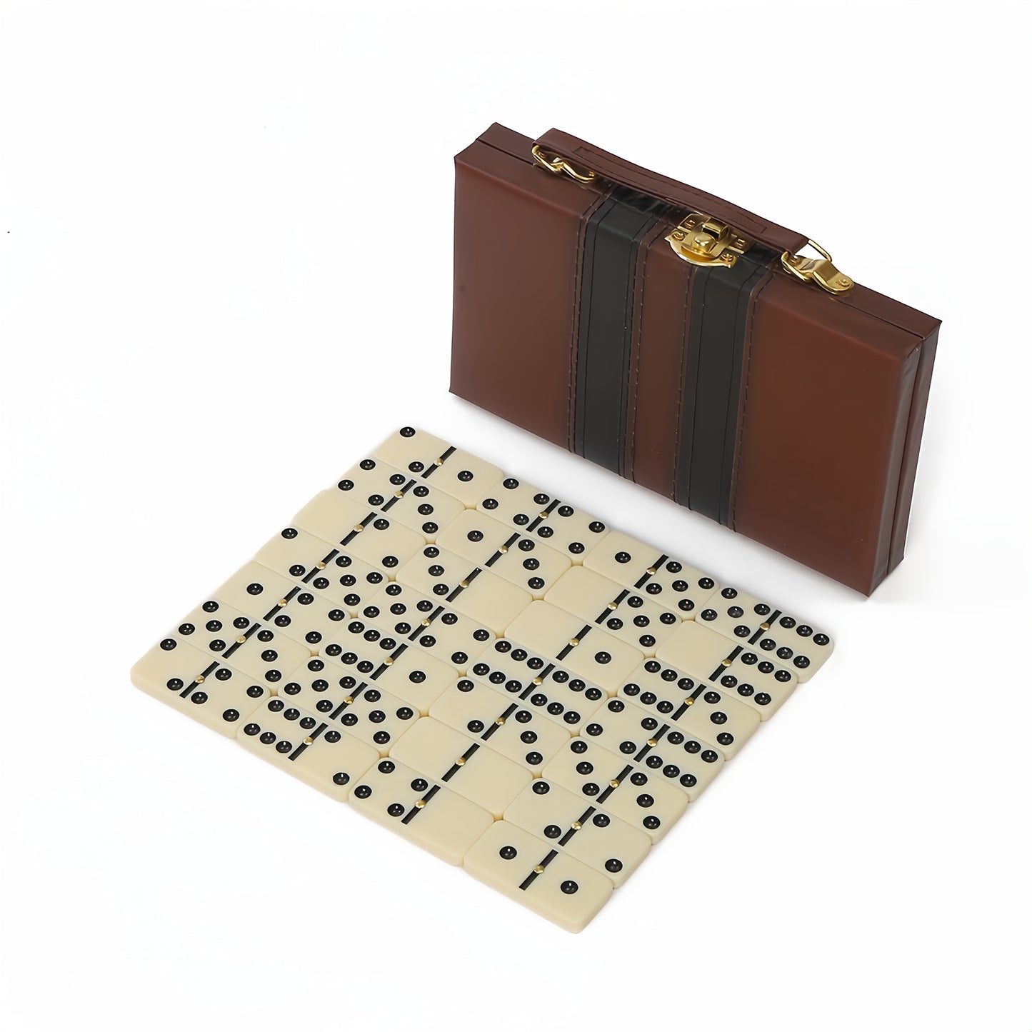 Domino Set -28 Classic Black Dominoes Boxed | Thanksgiving, Halloween, Christmas Ideal Gift | Durable Plastic Dominoes And Leather Storage Box, Portable Design Suitable for Family Games, Party Group Games. Elegant Packaging, Advanced Card Surface