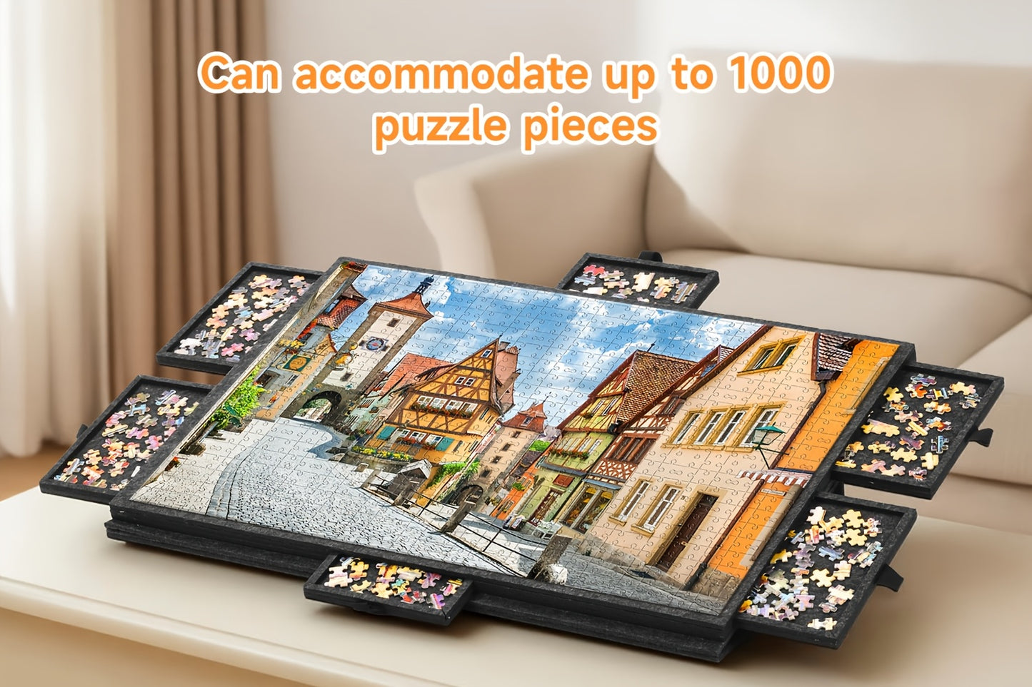 Foldaway Puzzle Board Felt Mat for Up to 1000/1500pcs Of Jigsaw Puzzle, Portable Puzzle Table with 6 Drawers (Extra Large)