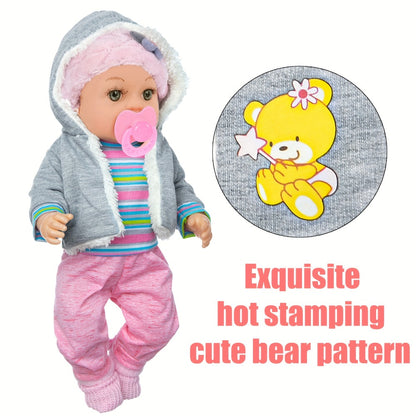 Baby Doll Playset 12 Inch with Clothes Accessories Complete Nurturing Toy Set Hat Coat Romper Tableware Feeding Bottle Pacifier Gift for Girls Toddlers Kids Ages 3+