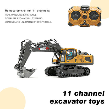 1pc 9-Channel Excavator, 2. 4Ghz RC Construction Vehicle Truck Toys with Alloy Metal Cap, Light, Sound, Rechargeable 1 Battery for Halloween Thanksgiving Christmas Gift