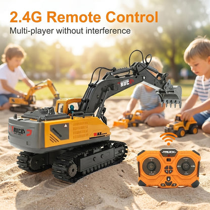 Track Type RC Excavator Toy for Kids – 1200mAh Remote Control Excavator with Metal Shovel & LED Light, Construction Tractor Toy for Boys Ages 6-12, Birthday Gift (Metal/Plastic/Mini Options)