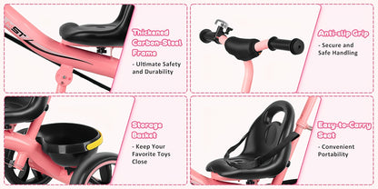 Tricycles For 18 - 60 Months, Toddler Bike, Birthday Gift And Toy For Boys And Girls, Toddler Tricycle With Parent Push Handle, Trike With Backrest And Safety Belt, Pink, For Day
