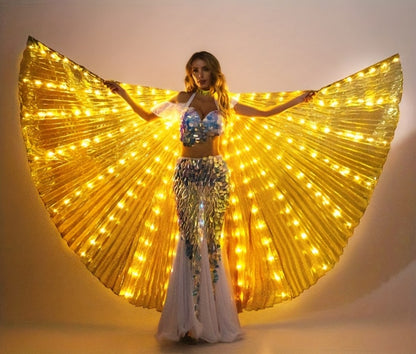 LED Feather Dance Costume Glowing Luminous – Light Up Belly Dance Performance Dress for Women Halloween Christmas Mardi Gras Rave Stage Show White Purple Warm White