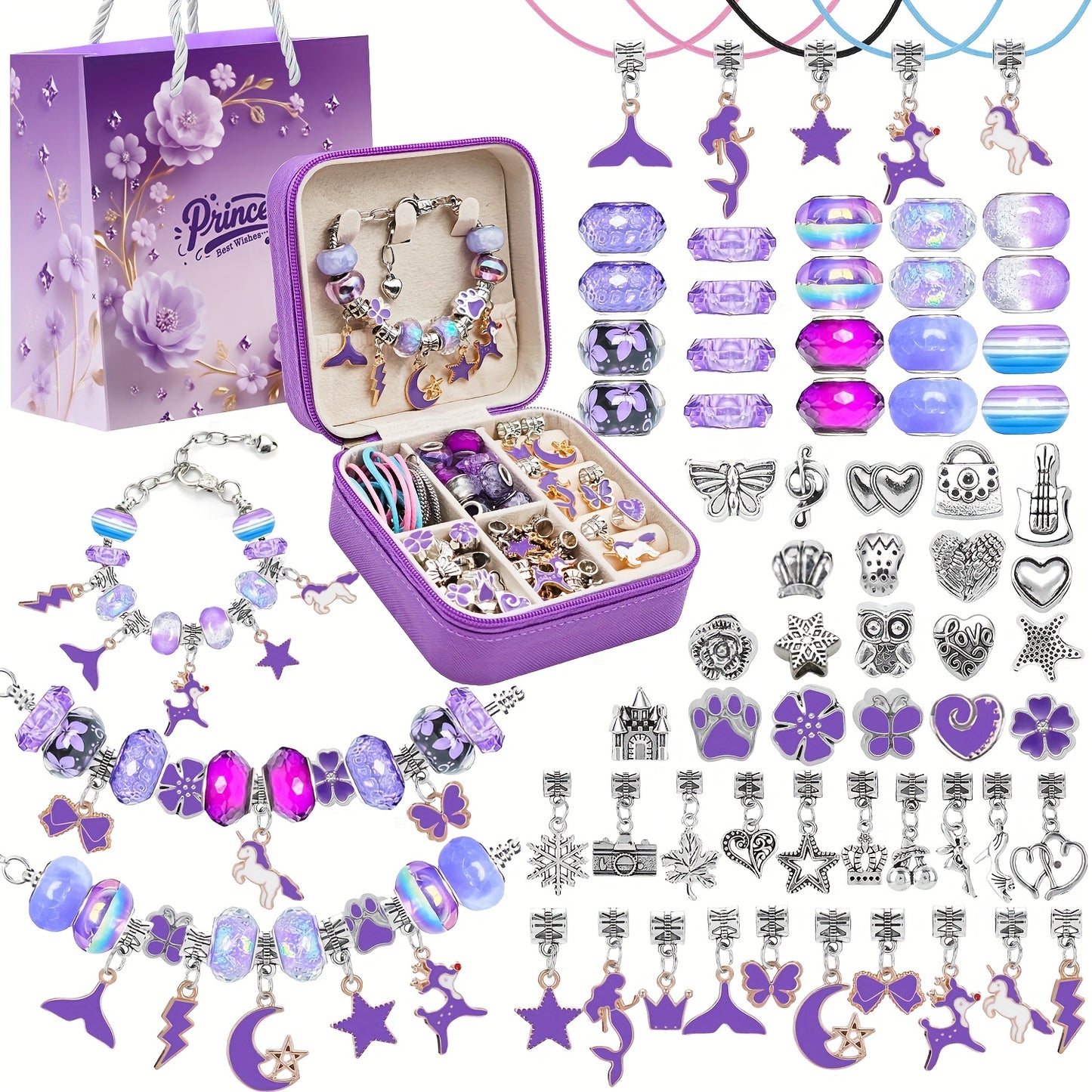Pink Gifts for Girls - Pink Bracelet Making Set (with A Pink Portable Jewelry Box),Unicorn/Mermaid Crafts, Jewelry Making Crafts for Girls Aged 18+, Birthday Christmas Jewelry Gifts, Christmas Day, CNY, Graduation Gifts, Handmade Jewelry