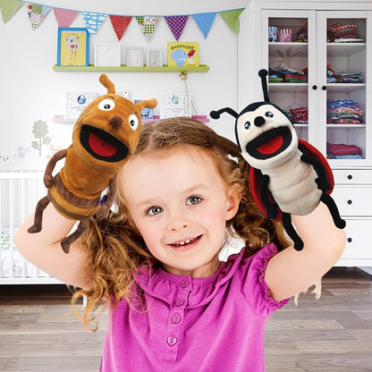 13" Realistic Insect Animal Hand Puppet For Kids, Insect Hand Puppet With Movable Mouth, Soft Stuffed Bee Ladybird Dragonfly Butterfly Ant Caterpillar Puppet Story Toy Puppets Role Play Show Game