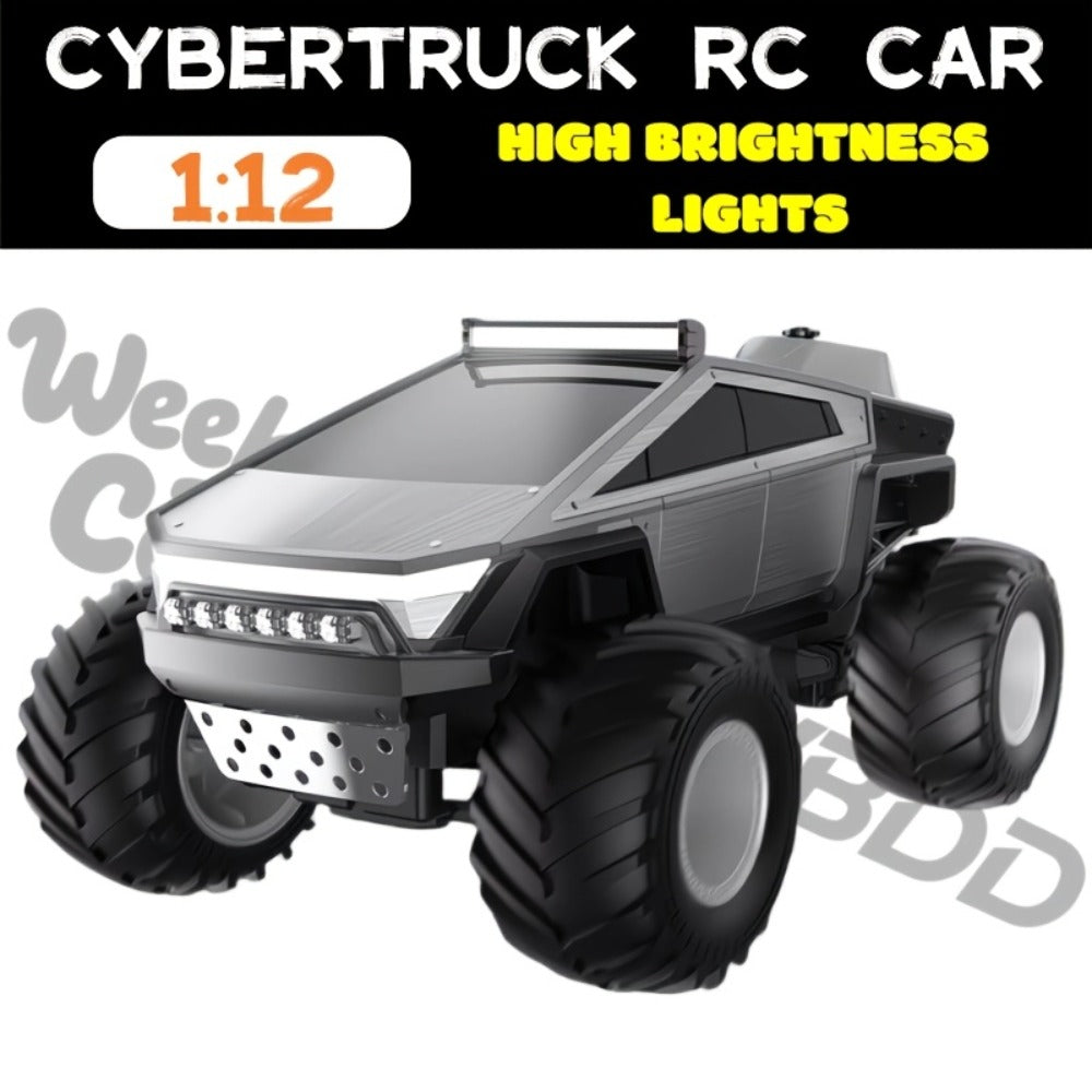 RC Monster Truck 1:12 Scale 4WD 2.4GHz All-Terrain Remote Control Car with LED Lights Sound Effects – Cybertruck & Pickup Truck Boys Gift Kids