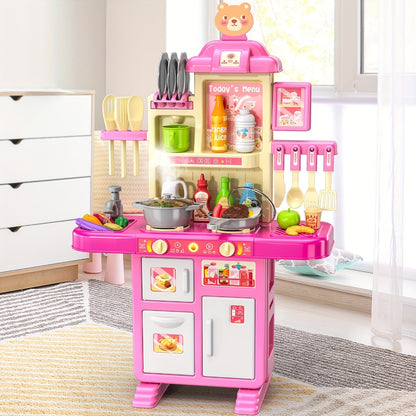 Pretend Play Kitchen Playset with Lights & Sounds – Interactive Toy Kitchen Accessories for Toddlers Ages 3+ – Indoor Kids Cooking Set Christmas Birthday Holiday Gift