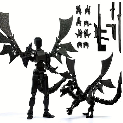 3D Printed Dragon Figurine 2-Piece Set – Articulated Flying Dragon with Movable Wings Poseable Fantasy Sculpture 4 Colors Desk Decor Gift for Gamers Adults Kids