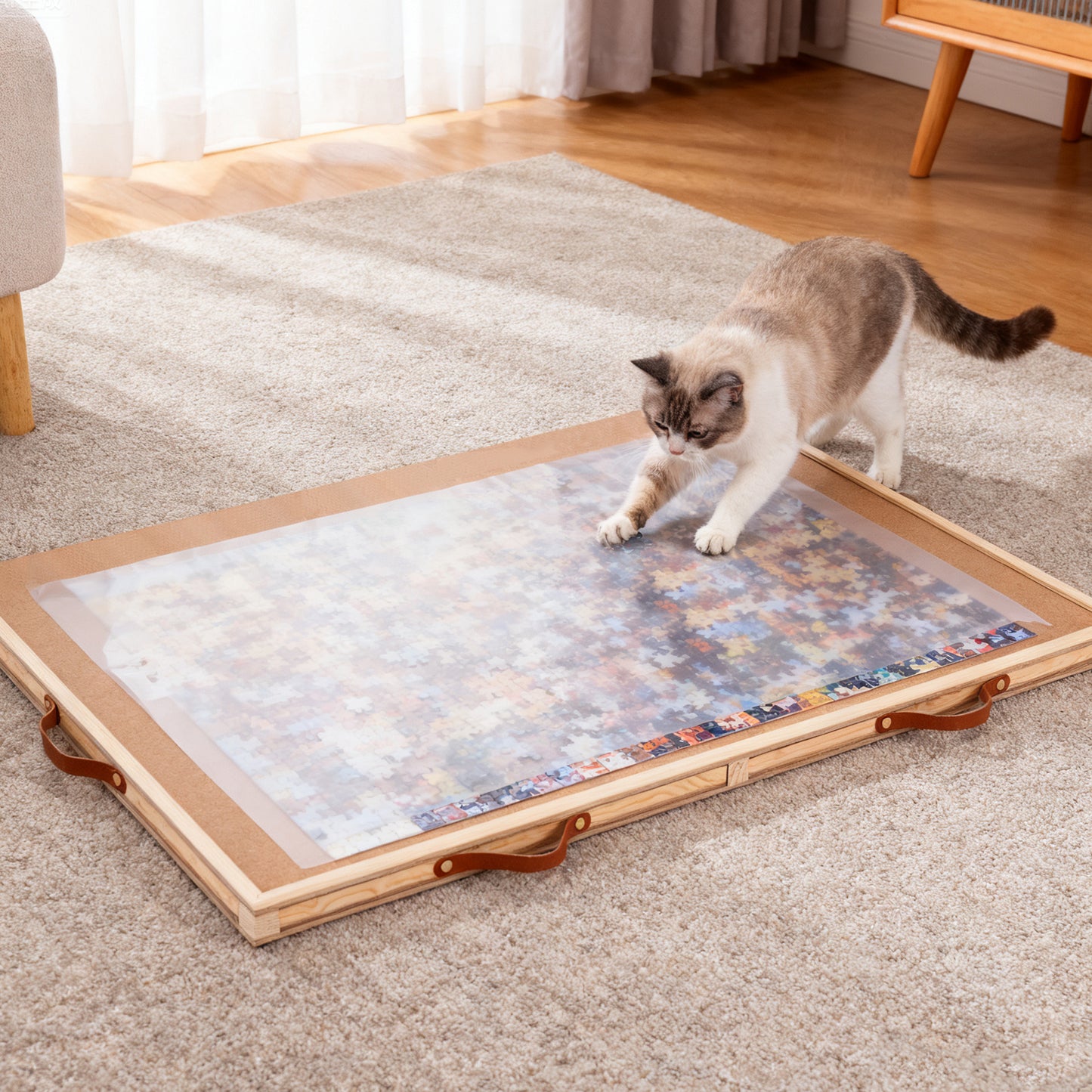 Large 35“x27” Rotating Puzzle Table with Easy Pull Handle Drawers, Puzzle Organizer Board for Adults and Seniors