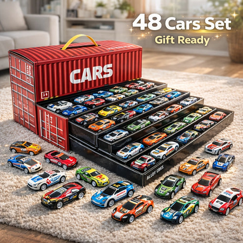 Parking Garage Toy Set 48pcs for Boys, 4-Level Car Garage with Friction Powered Mini Cars Track Ramp, Toddler Vehicle Playset Birthday Gift Ages 3 4 5 6
