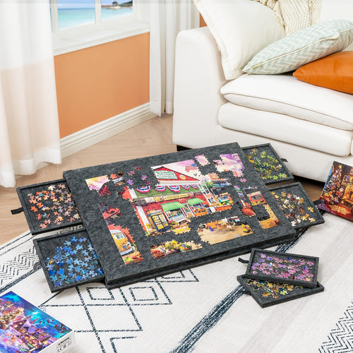 Foldable Puzzle Board Felt Mat, Suitable for Up to 1000pcs, Comes with 6 Drawers
