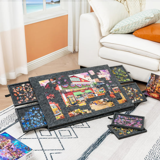 Foldable Puzzle Board Felt Mat, Suitable for Up to 1000pcs, Comes with 6 Drawers