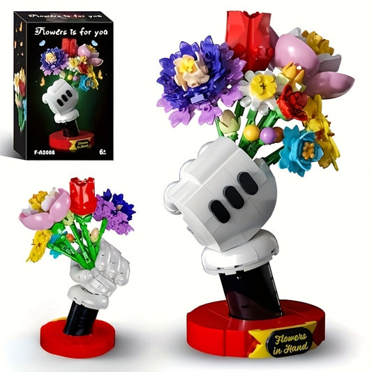 DIY Flower Building Block Set with Display Stand - Multicolor Flower Bouquet Maker Suitable for &, for Bouquet Building, Christmas, Mother's Day Gifts, Brick Blocks for Decor
