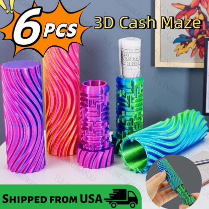 3D Cash Maze Gift Box Set of 6 – Puzzle Money Gift Box, 3D Printed Festive Present Container for Cash & Gift Cards, Fun Christmas Halloween Easter Birthday Gift Idea
