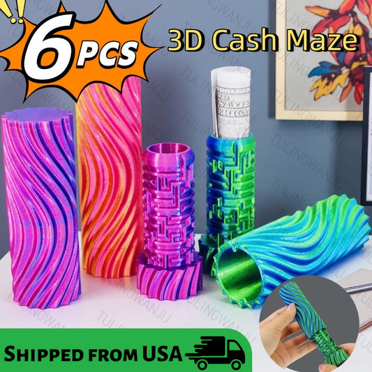 3D Cash Maze Gift Box Set of 6 – Puzzle Money Gift Box, 3D Printed Festive Present Container for Cash & Gift Cards, Fun Christmas Halloween Easter Birthday Gift Idea
