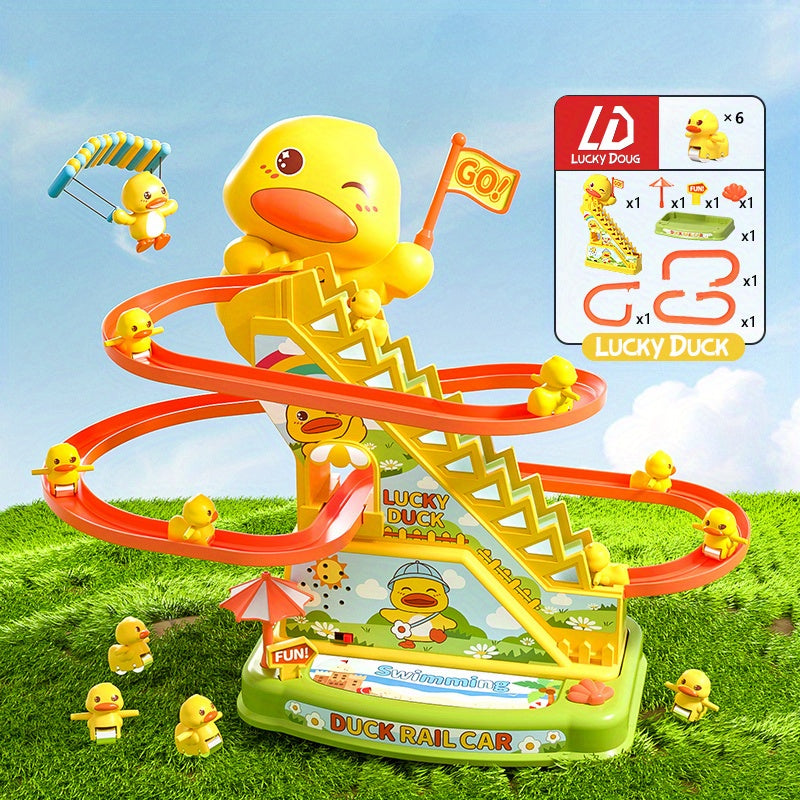 Electric Slide Duck Toys with Music, Ducklings Climbing Stairs Toy for Boys And Girls Age 3 4 5 6, Holiday Gift, Easter Halloween Christmas Gift