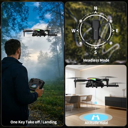 LCD Screen Drone with Dual Cameras & Brushless Motor – Foldable RC Quadcopter for Beginners Adults, Altitude Hold, 3D Flips, Headless Mode, One-Key Takeoff Landing, Supports 32G SD Card